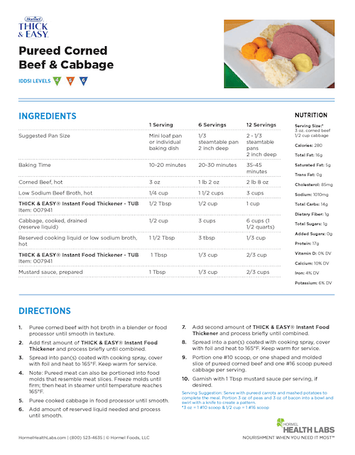 IDDSI 4 5 6 oureed corned beed and cabbage recipe