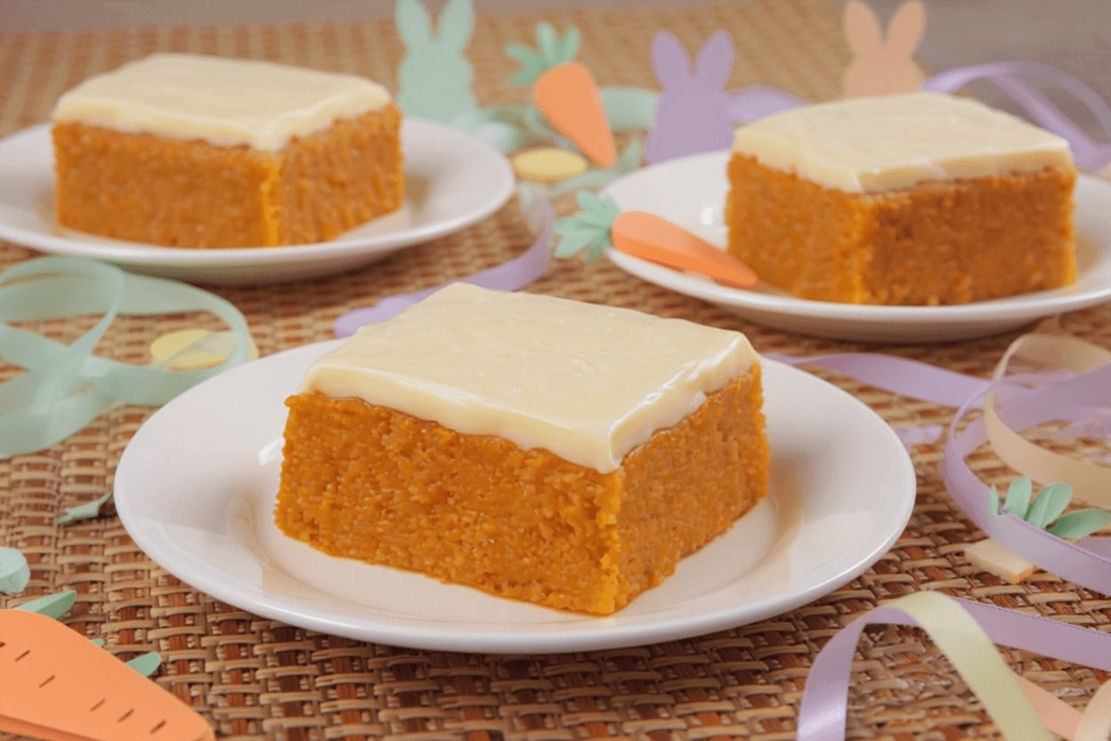 Dysphagia-friendly carrot cake on white plates