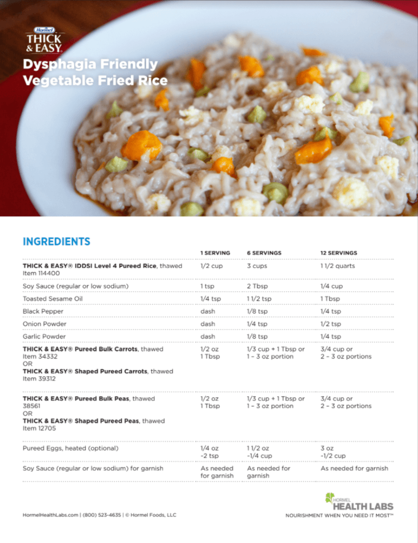 Dysphagia-friendly vegetable fried rice recipe