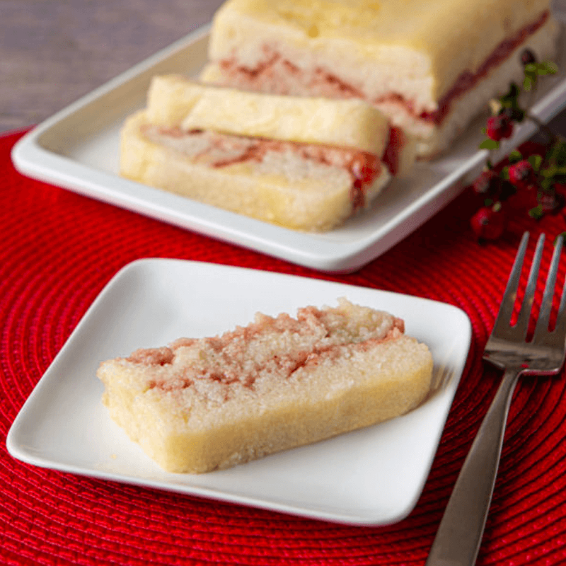 A slice of cranberry almond cake