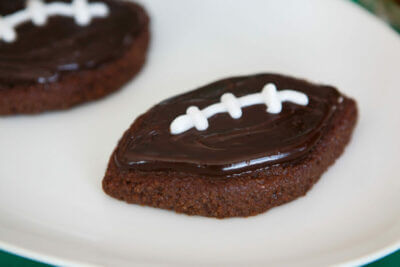 Dysphagia friendly brownie footballs on white plate