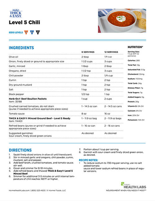 IDDSI Level 5 Chili recipe