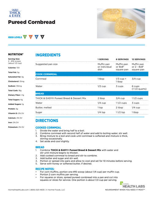 IDDSI 4 5 6 7 pureed cornbread recipe