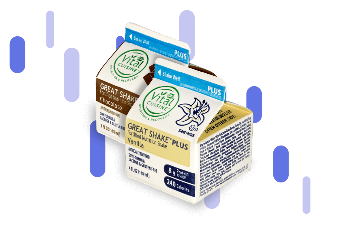 Hormel Vital Cuisine Great Shakes in cartons. Vanilla & Chocolate flavor