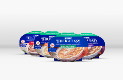 A group of Thick and Easy Pureed meals sitting on a table
