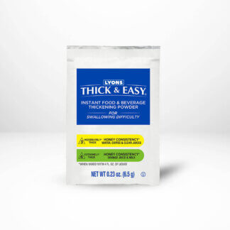 Thick & Easy Instant Food and Beverage Thickener Level 3 & 4 / honey 6.5 oz packet on a white table