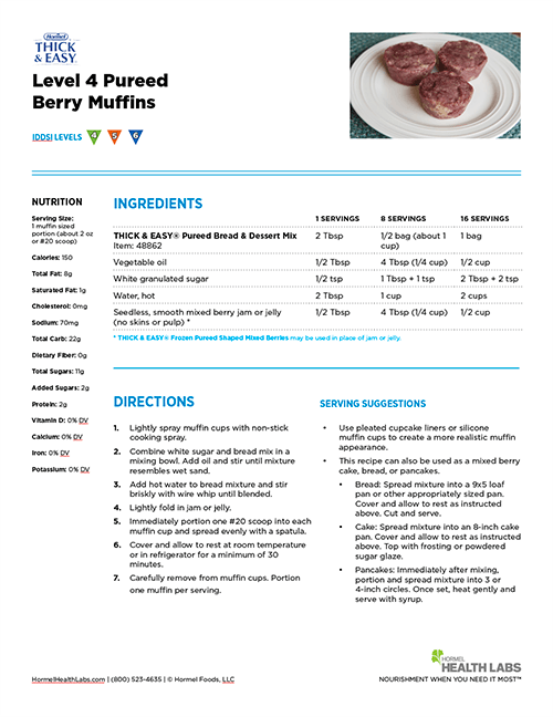 IDDSI Level 4 mixed berry muffins recipe page