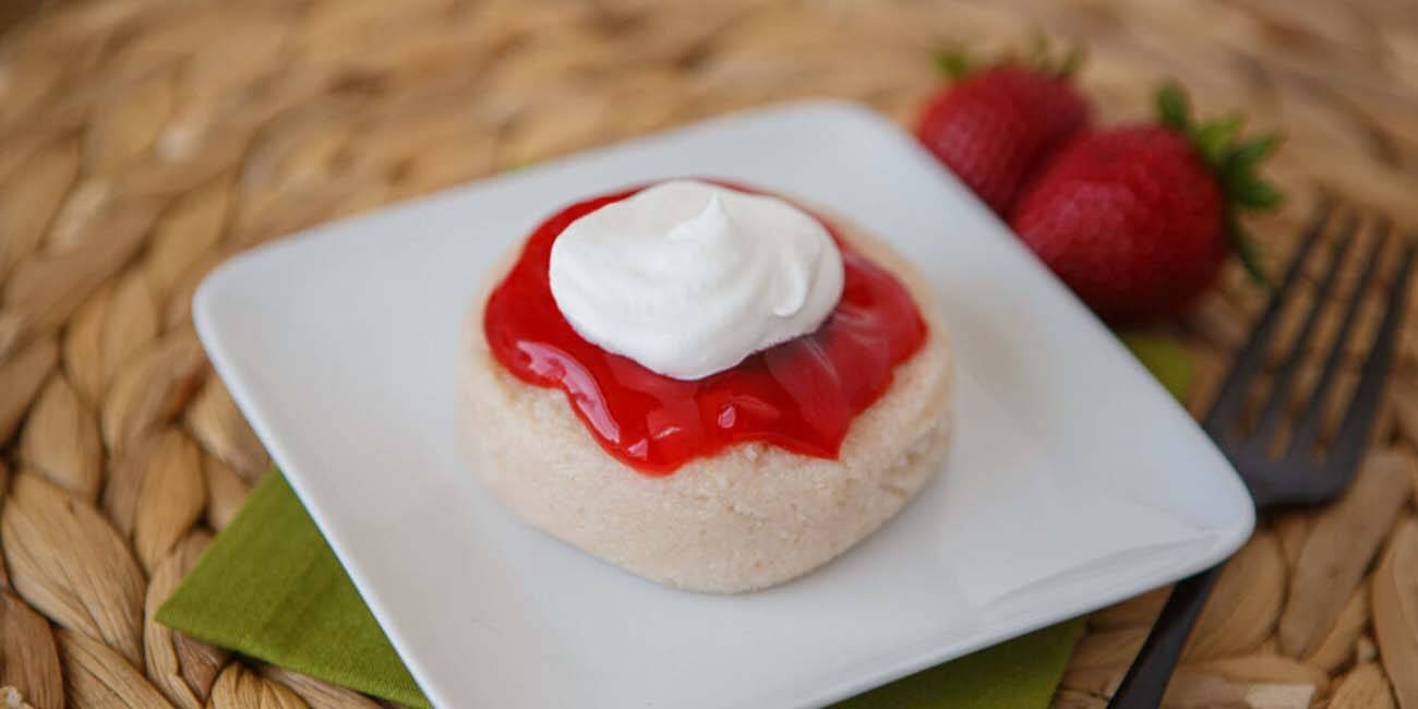 Dysphagia-friendly strawberry shortcake on white plate