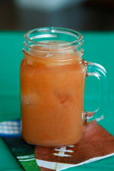 dysphagia-friendly super slammer cocktail in a mason jar glass