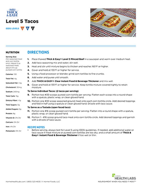 Thick and Easy Level 5 taco recipe page