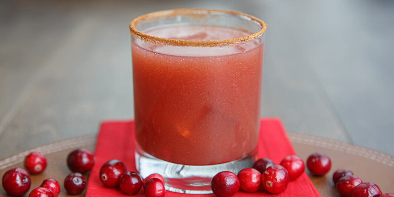 Dysphagia-friendly cranberry cinnamon whiskey sour